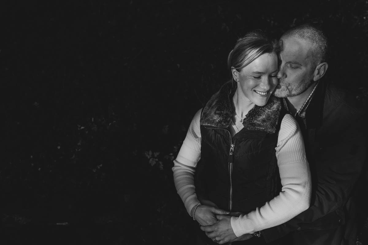 black and white photograph of an engaged couple on their engagement shoot in Bristol