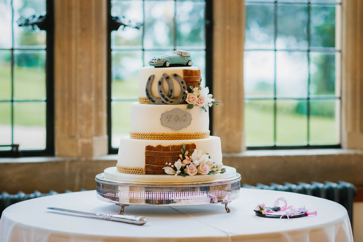 wedding cake in the window, a lucky horseshoe on the table