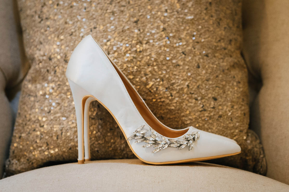white wedding shoes with diamonds