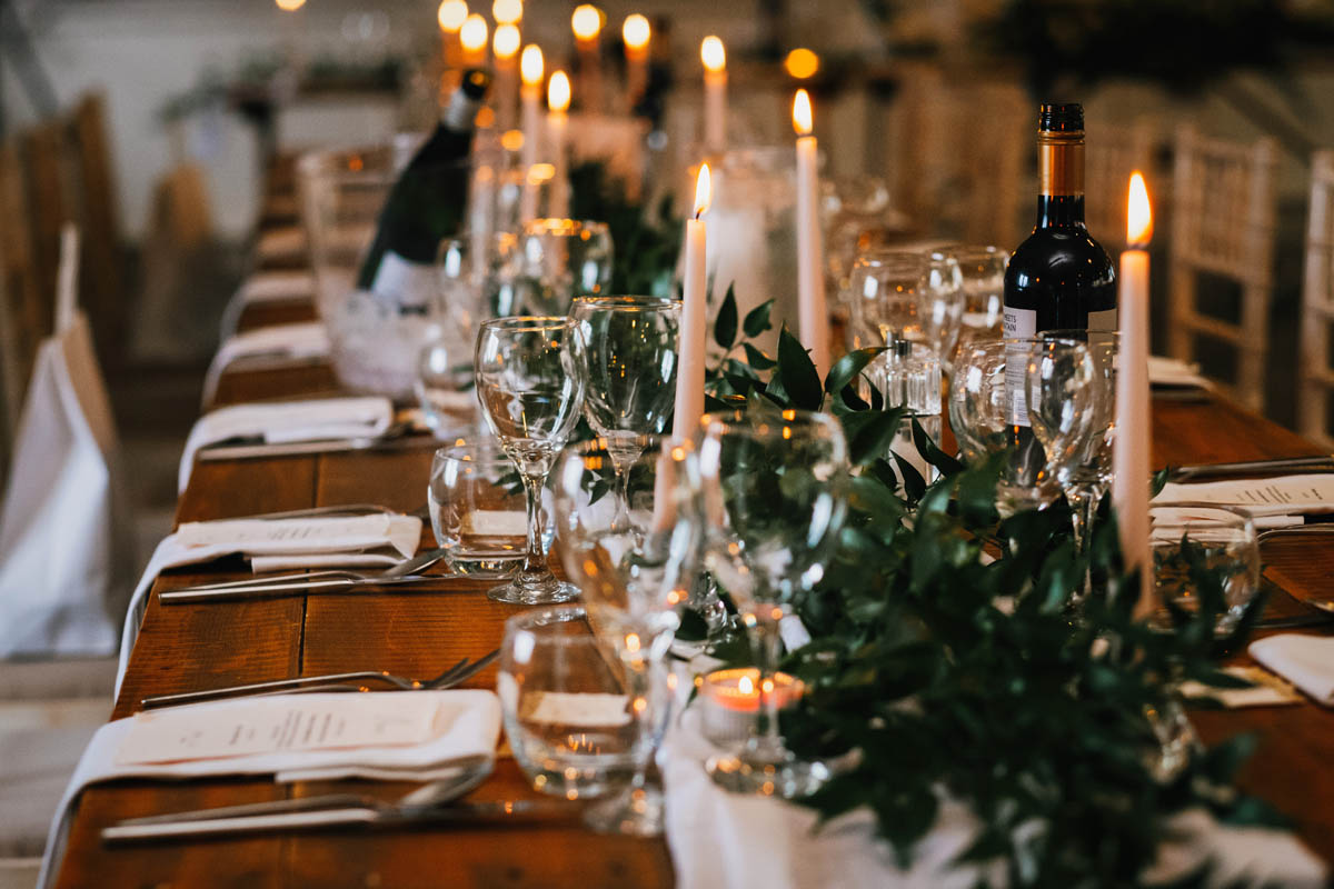 candles, wine and table decorations at Lapstone barn