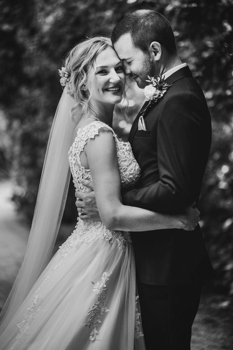 black and white image of the bride and groom