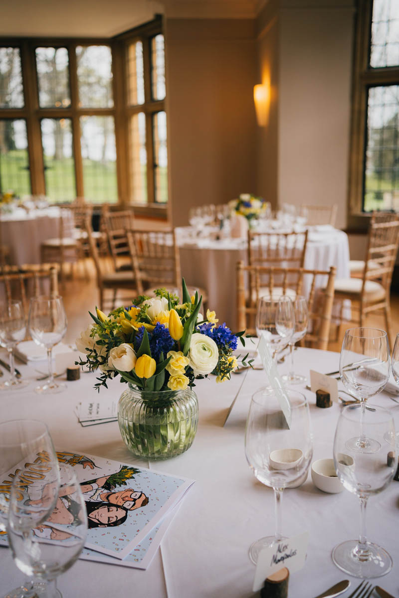 wedding decorations of the tables at coombe lodge