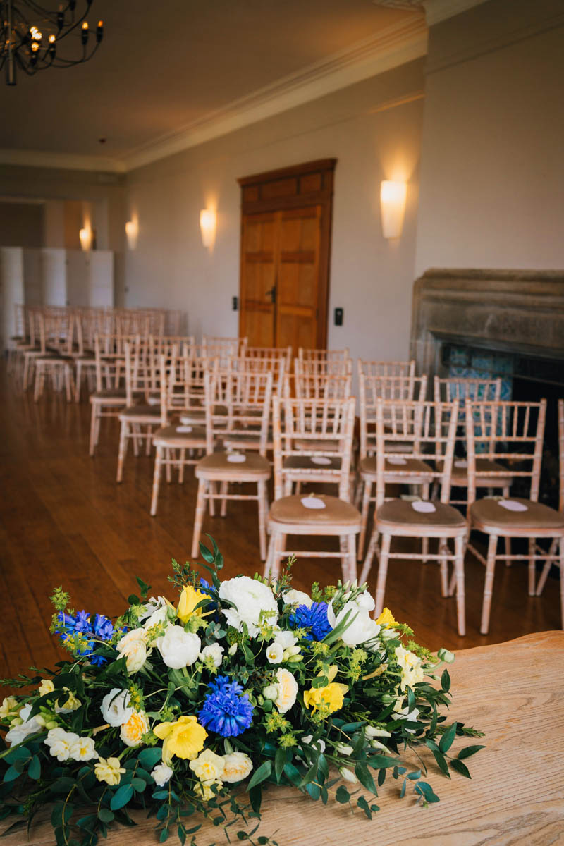 the wedding ceremony decorations at Coombe Lodge
