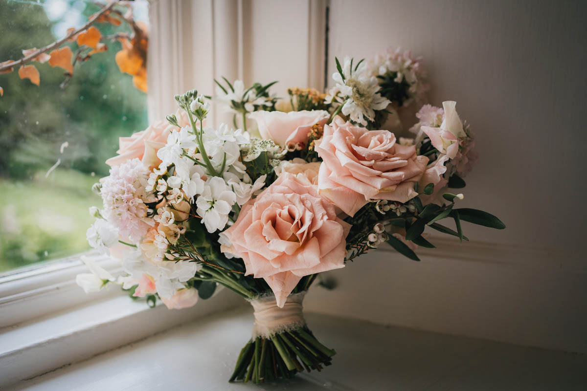 the bridal bouquet in window light