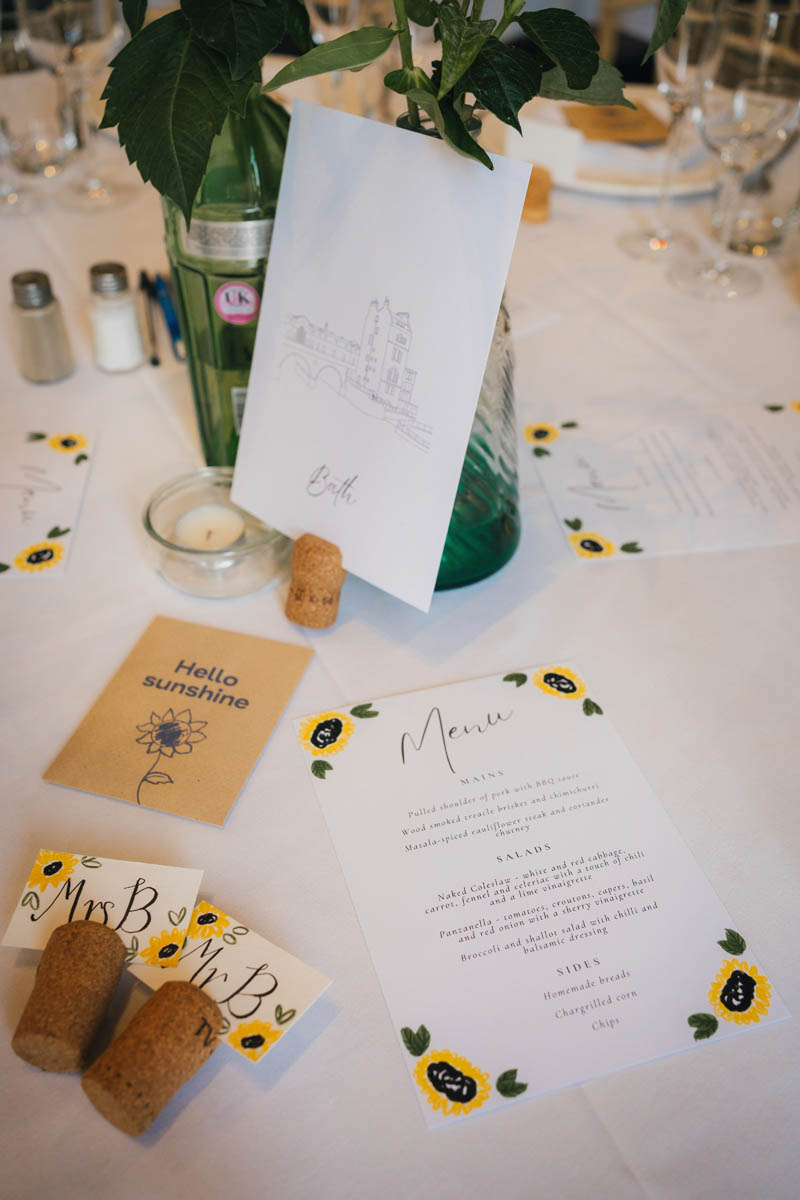 table decorations with hand painted sunflowers