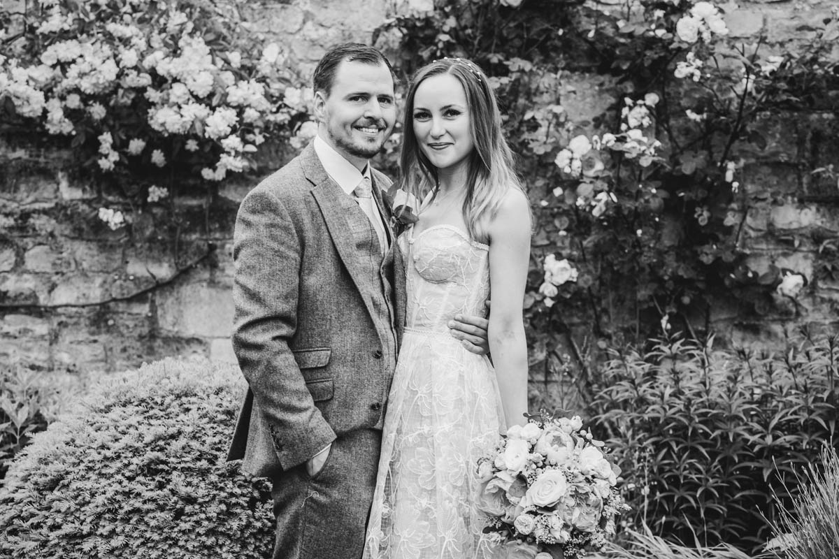 black and white portrait of the newly-weds