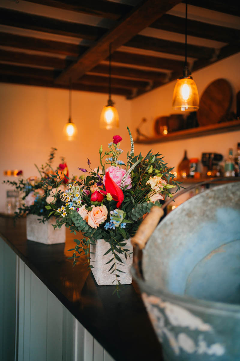 Wedding bouquets on the bar