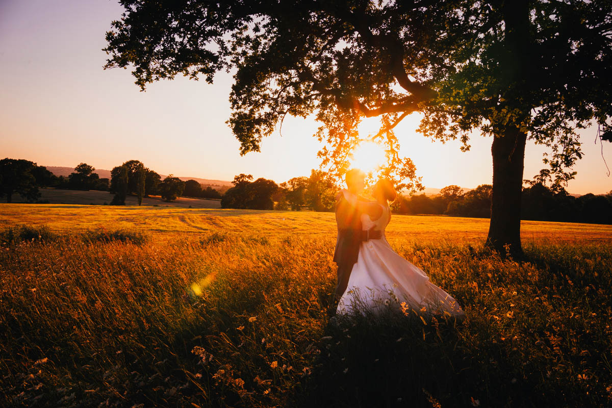 golden hour portrait of newly-weds